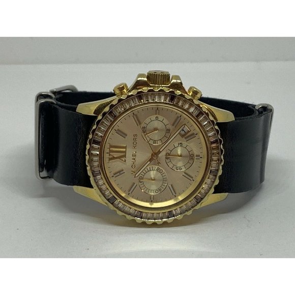 Michael Kors MK5874 Womens Black Leather Analog Ch